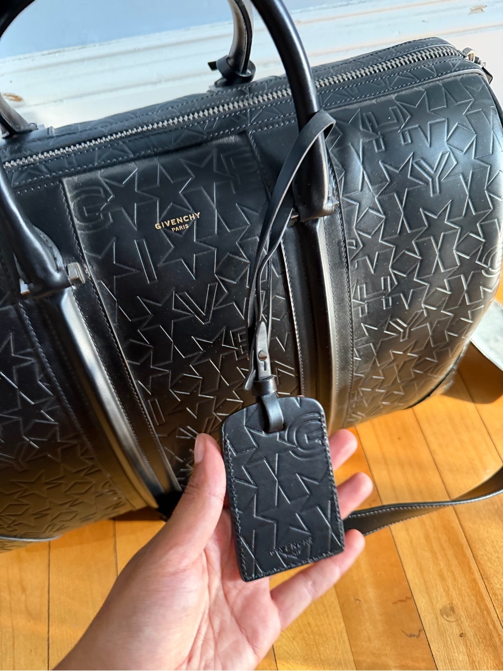 Givenchy Star and Logo Embossed Leather Weekender Duffle Bag